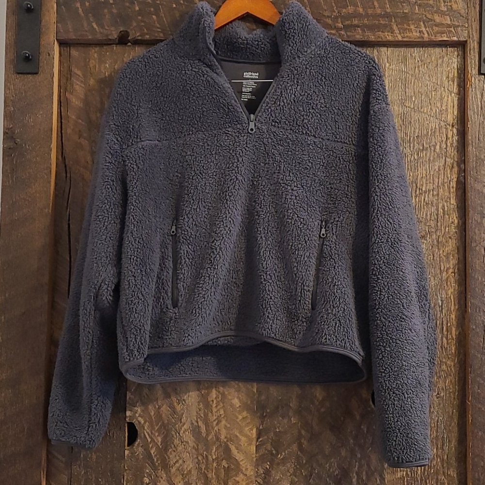 Girlfriend Collective gray half-zip fleece jacket